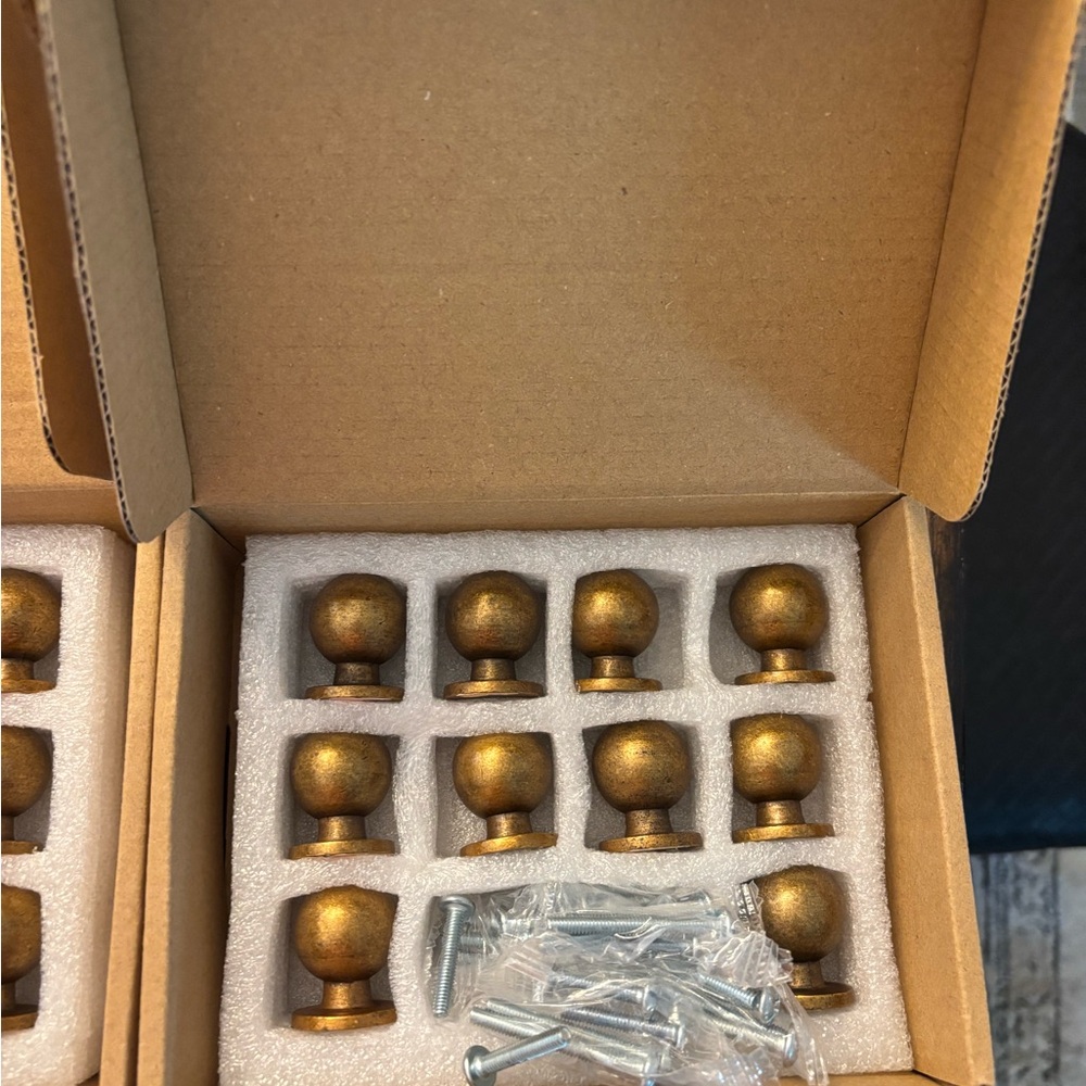 Set of 10 Antique Brass Cabinet Knobs